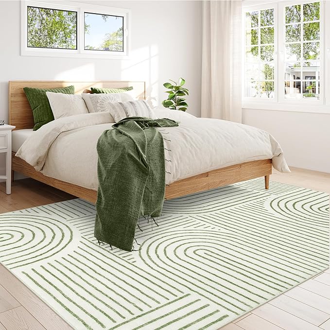 Lahome Abstract 6x9 Area Rugs, Soft Boho Rug for Living Room Bedroom, Ultra-Thin Non Slip Boho Green Washable Throw Carpet for Dining Room Office Darrell, Green
