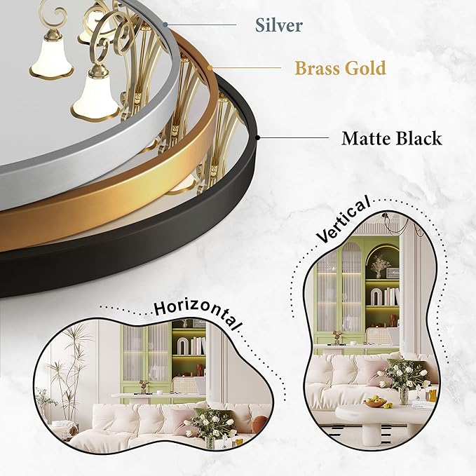 Irregular Wall Mirror - Wall Mirrors Decorative 24"x36" Black Asymmetrical Mirror Tempered Glass Aviation Aluminum Alloy Frame for Bathroom, Bedroom, Living Room, Cloakroom, Entryway