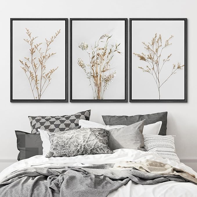 MUDECOR Framed Canvas Print Wall Art Wildflower Floral Botanical Prints Minimalist Wall Art Modern Farmhouse for Bedroom - 16"x24"x3 Black