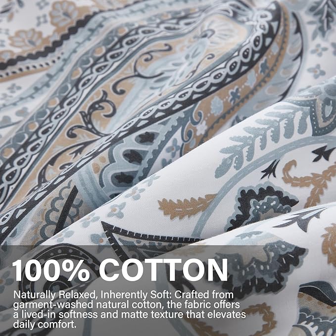 Paisley Duvet Cover Twin Size 100% Cotton Bedding Set Soft & Breathable 2 Pcs Luxury Duvet Cover Sets with Zipper Closure All Season
