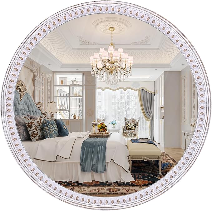 30 Inch Round Wood Mirror for Wall Decor | Decorative Circle Mirrors for Bathroom, Entryway, Bedroom, Living Room