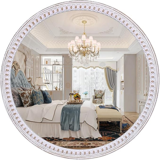 30 Inch Round Wood Mirror for Wall Decor | Decorative Circle Mirrors for Bathroom, Entryway, Bedroom, Living Room