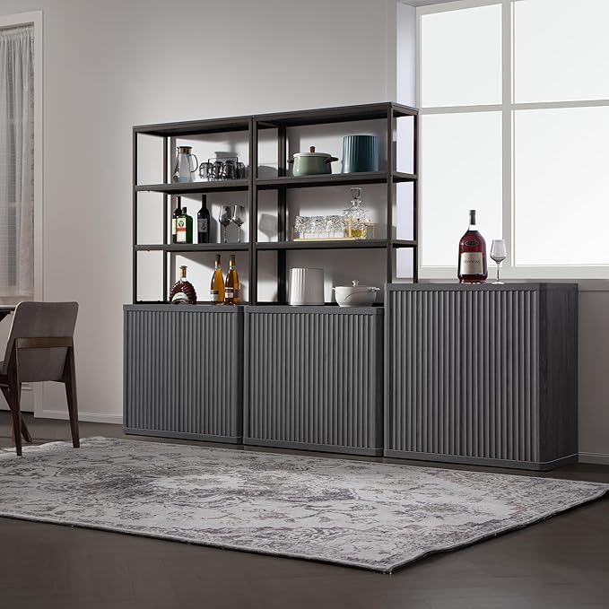 SICOTAS Book Shelf Fluted Bookshelf 71" Tall Bookcase with Doors Storage 5 Tier Mid Century Modern Bookshelves Large Shelves Metal Book Cases for Living Room Office Bedroom Kitchen Library (Black)