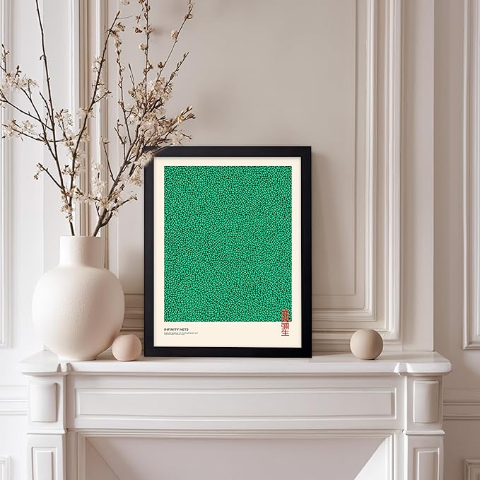 Poster Master Vintage Poster - Retro Pop Art Print - Gift for Artist, Friend - Infinity Nets, Japanese, Green, Modern, Abstract - Wall Decor for Home, Office, 11x14 Black Framed