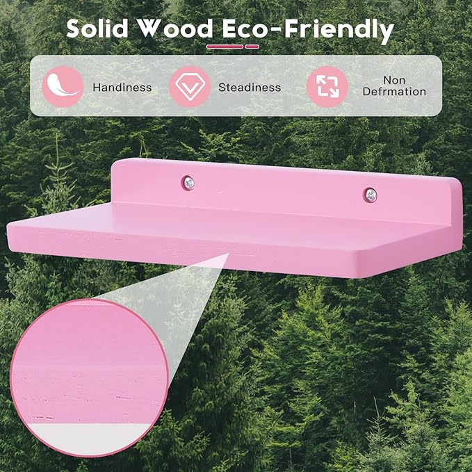 Small Floating Shelf,5 x 8.5 Inch,Set of 3 Small Wall Shelf for Bedroom Living Room Bathroom Kitchen Office (Pink)