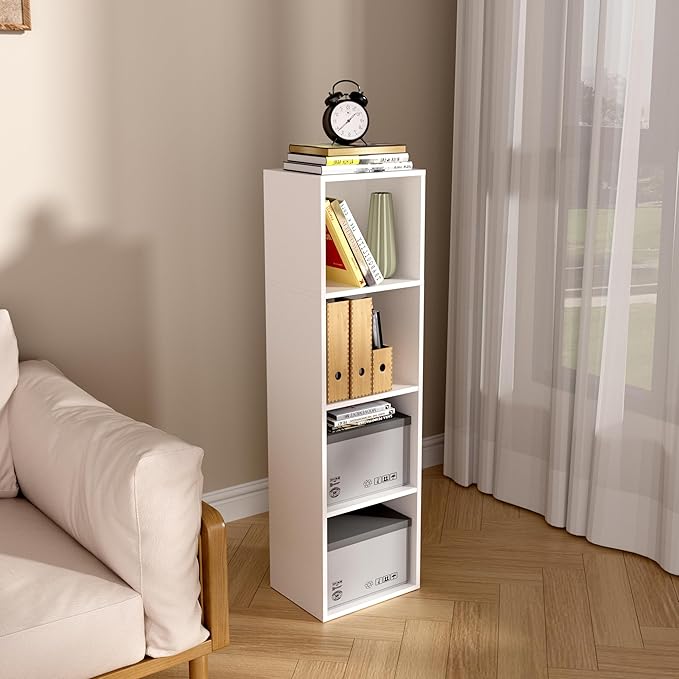 Wooden 4 Cube Storage Organizer, 4 Tier Storage Cubes Storage Display Cubby, 42 Inch Tall Versatile Cubes Shelf and Cubby Organizer for Any Space (White, 4 Cube-W(11.8inch)