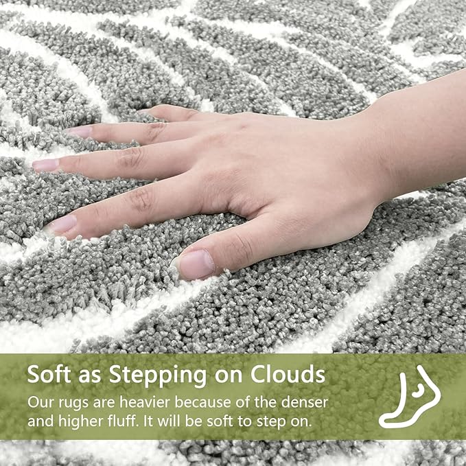 Gray Bathroom Rug - Grey Bath Mat Tropical Leaf Bath Rugs Non Slip Washable Bathrug for Bathroom Floor, Cute Bathmat Restroom Rug, Plant Absorbent Bath Mats Botanical Home Decor 20" x 32"
