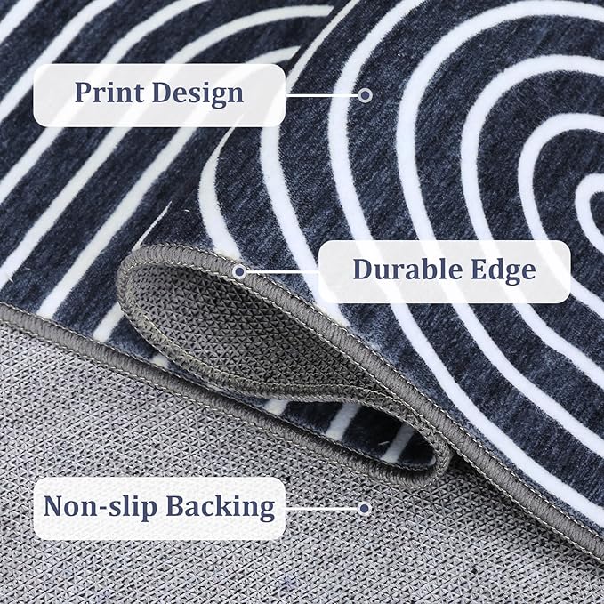 Washable Rug 4x6 Area Rugs for Living Room, Abstract Rug for Bedroom, Soft Rainbow Non Slip Throw Rugs with Rubber Back, Low Pile Stain Resistant Boho Geometric Carpet for Dining Room, Blue
