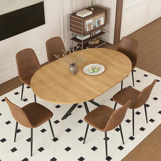 43"-59" Extendable Round Dining Table for 4-6,Mid Century Modern Wood Grain Table,Expandable Kitchen Table for Small Spaces