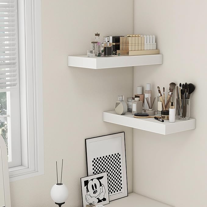 Deep Floating Shelves | 24 Inch White Floating Shelves Set of 2 | 12 Inch Deep Rustic Wood Shelves for Wall | 24" W x 12" D White Shelves for Living Room Bathroom Laundry Room Kitchen