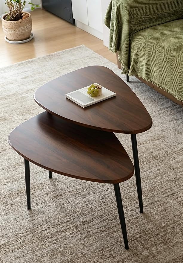 Oval Coffee Tables Nesting Tables for Living Room Side Tables End Table Wooden Small Table Pottery Triangle Walnut Barn Mid-Century Modern