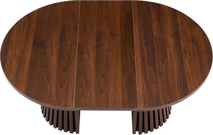SSLine Extendable Coffee Table, 31.5"-55.1" Round to Oval Walnut Wooden Coffee Table with Fluted Base, 3 Adjustable Lengths, Space Saving Center Tables for Living Room Small Space