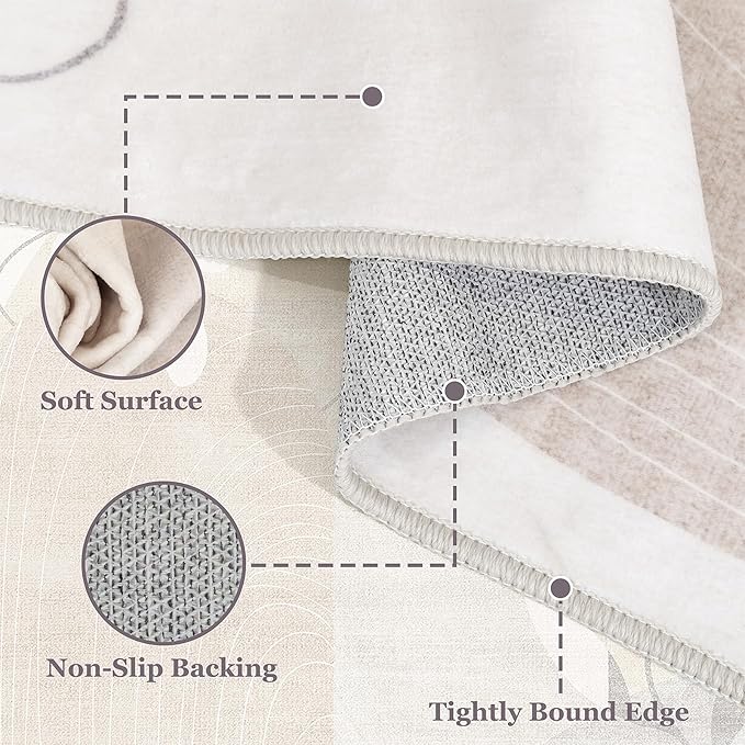 MUJOO 5x7 Area Rugs for Bedroom Living Room,Boho Washable Rug Non Slip Throw Carpet for Office Dining Room Indoor Mid Century Modern Abstract Botanical Geometric Accent Neutral Beige