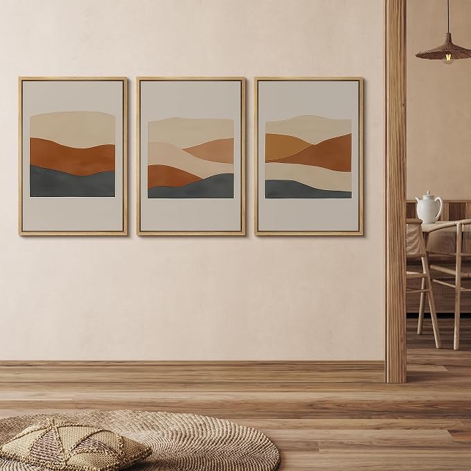 wall26 Framed Canvas Print Wall Art Set Minimalist Geometric Landscape Neutral Illustrations Fine Art Decorative Rustic for Living Room, Bedroom, Office - 16"x24"x3 Natural
