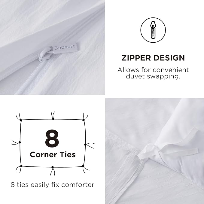 Bedsure California King Size Duvet Cover with Fitted Sheet - 4 Pieces Prewashed Cotton-Like Polyester Soft Bedding Set, Includes 1 Duvet Cover 104''x98'', 2 Pillow Shams, 1 Fitted Sheet, Bright White