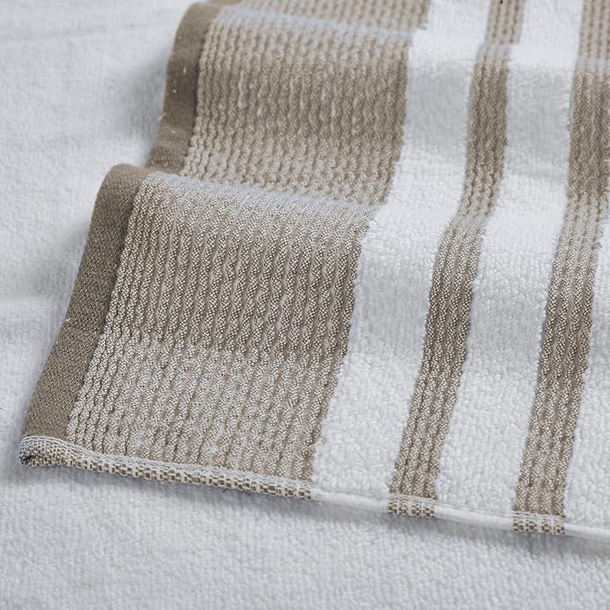 Modern Threads 6-Piece Towel Set – 100% Cotton, Quick Dry, Ultra Absorbent – Includes 2 Bath, 2 Hand, 2 Washcloths (White/Reinhart Tan)