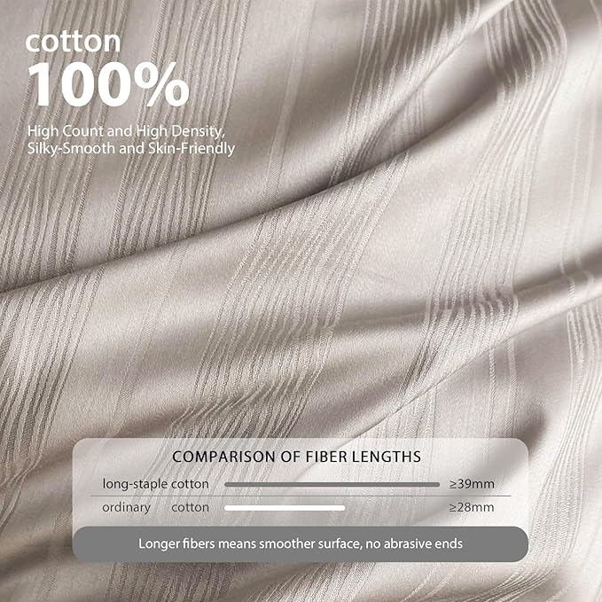 100% Cotton Duvet Cover Queen Size, Soft Grey Striped Duvet Cover Set for All Season, Luxury Hotel-Style - 1 Duvet Cover 90x90 Inches with Zipper Closure, 2 Pillowcases