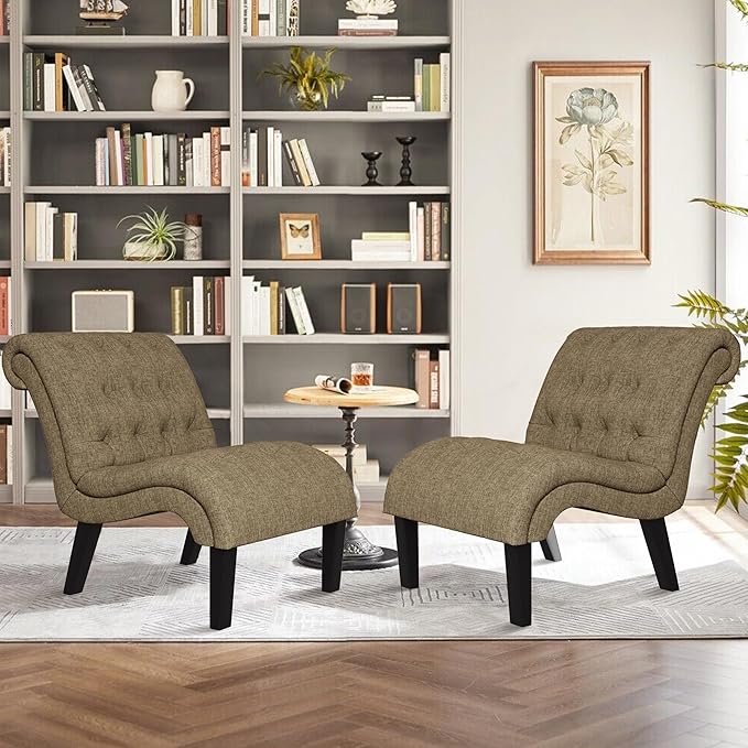 Accent Chair for Bedroom Living Room Modern Button Tufted Upholstered Armless Corner Chair with Wood Legs