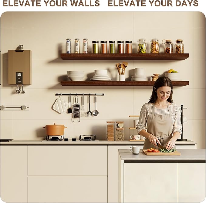 12x48 Inch Floating Shelves for Wall, Extra Long White Wall Shelves, Set of 2, Hanging Invisible Brackets Floating Shelves for Living Room,Bedroom,and Kitchen (White, 2T48IN)