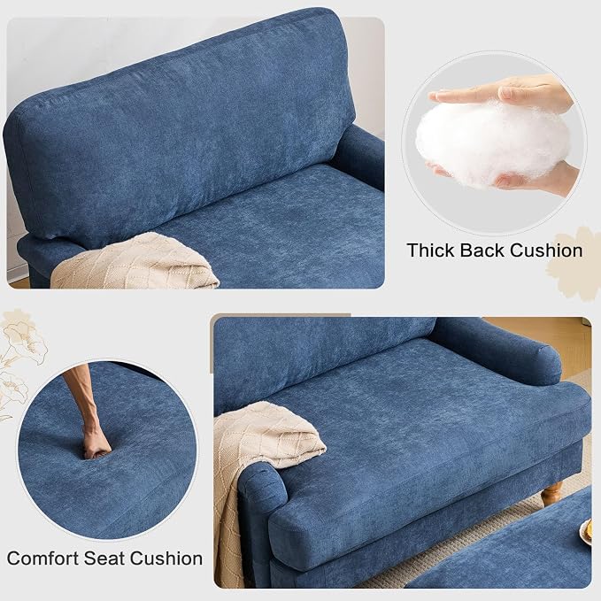 Bezseller Oversized Chair Indoor with Ottoman, 46" W Upholstered Armrest Sofa, Big Comfy Lounge Sofa Deep Seat Sleeper Chair for Living Room, Apartment, Bedroom, Reading Room(Blue)