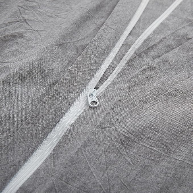 LOVQUE Light Grey Duvet Cover Full Size, 100% Washed Cotton Linen Like Bedding Set with Zipper Closure (No Comforter), 80x90 Inches