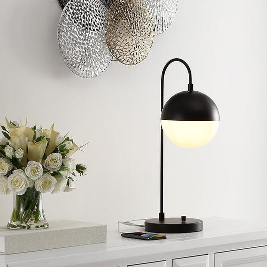 SAFAVIEH Lighting Collection Cappi Black Table Lamp with USB Charging Port (LED Bulb Included)