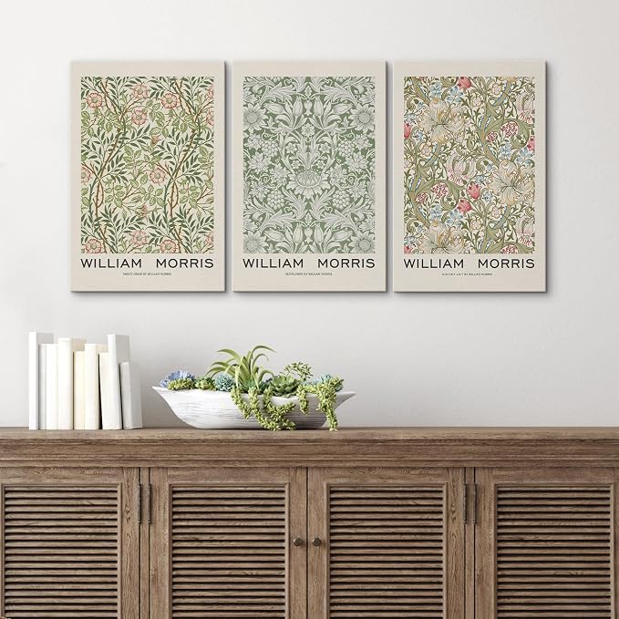 wall26 Canvas Print Wall Art Set William Morris Flower Pattern Tapestries Nature Floral Illustrations Fine Art Decorative Botanical Rustic for Living Room, Bedroom, Office - 24"x36" x 3 Panels