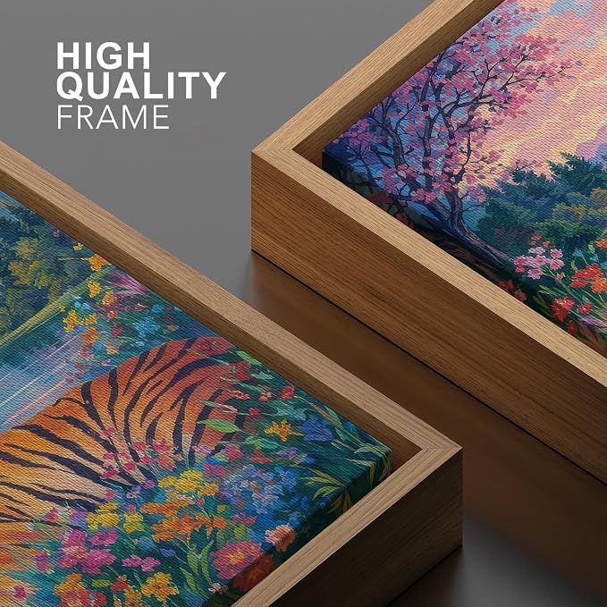 SIGNWIN Framed Canvas Print Wall Art Sleeping Tiger by Mountain Lake Wildflower Landscape Rustic Landscape Relax/Calm for Living Room, Bedroom, Office - 16"x24" Natural