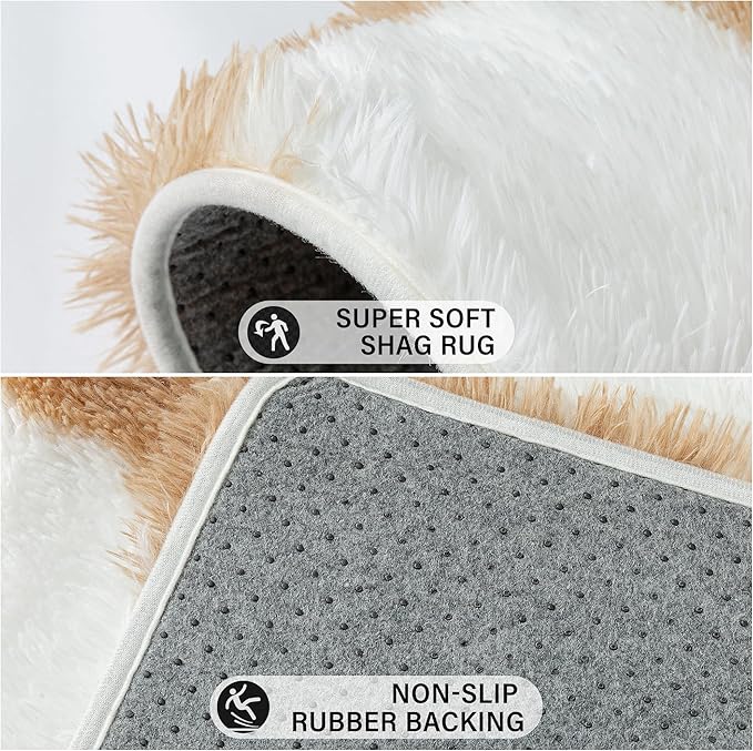 Checkered Rug 4x6 for Living Room, Beige and White Modern Shag Rug Super Soft Washable Fluffy Rugs Indoor Fuzzy Carpet for Bedroom Home Dorm Aesthetic Decor
