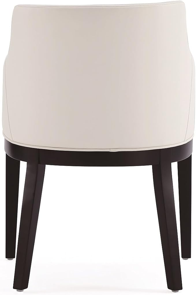Manhattan Comfort Gansevoort Modern Faux Leather Dining Chair with Arms, Leatherette Upholstery on Solid Beech Wood Frame, Accent Furniture for Kitchen Table or Office, Set of 1, Cream