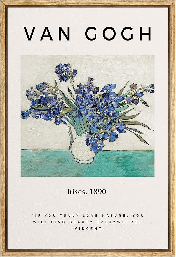 SIGNLEADER Framed Canvas Print Wall Art Van Gogh Irises 1890 Decorative Brushstroke Illustrations Fine Art Colorful Multicolor Warm for Living Room, Bedroom, Office - 24"x36" Natural
