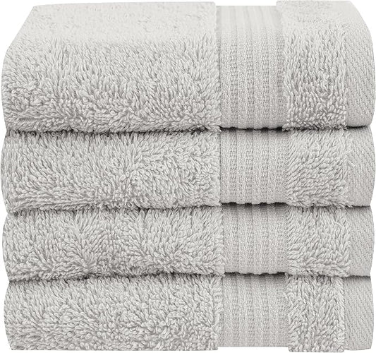 Cotton Paradise 100% Cotton Turkish Towel Set, Soft Absorbent Quick Dry, 4 Piece Washcloth Set, Silver Grey