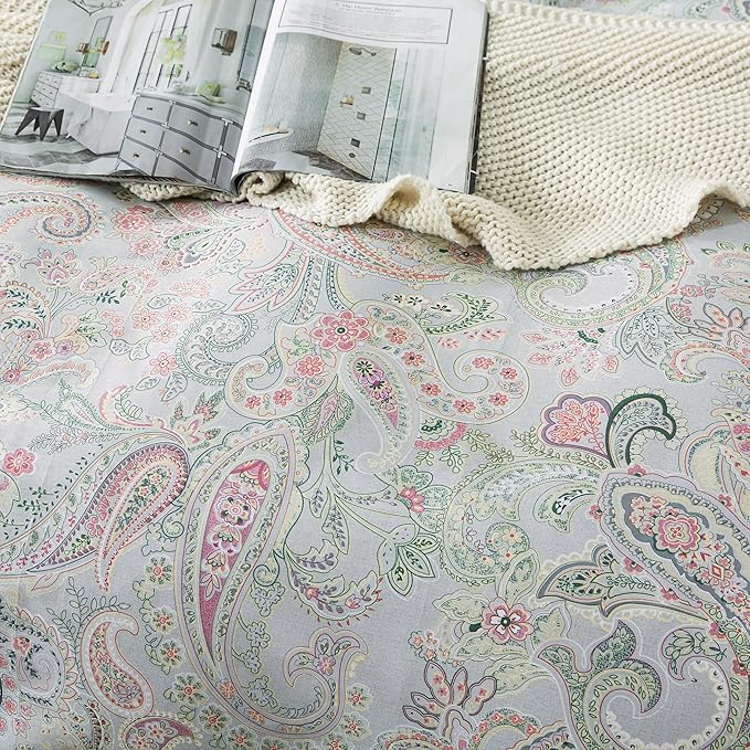 HoneiLife Wildflower Duvet Cover King - 100% Cotton Comforter Cover Sets, 3-PC Comfortable Floral Duvet Cover Sets,Soft & Breathable Duvet Cover with Zipper Closure & Corner Ties, Paisley