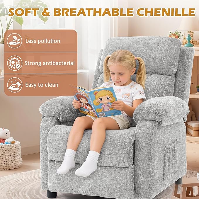 Korser Recliner Chair, Living Room Chairs for Adults, Padded Deep Seat Reading Chair with Side Pockets, Small Recliners for Small Spaces, Lounge Chair for Living Room, Bedroom, and RV (Chenille)