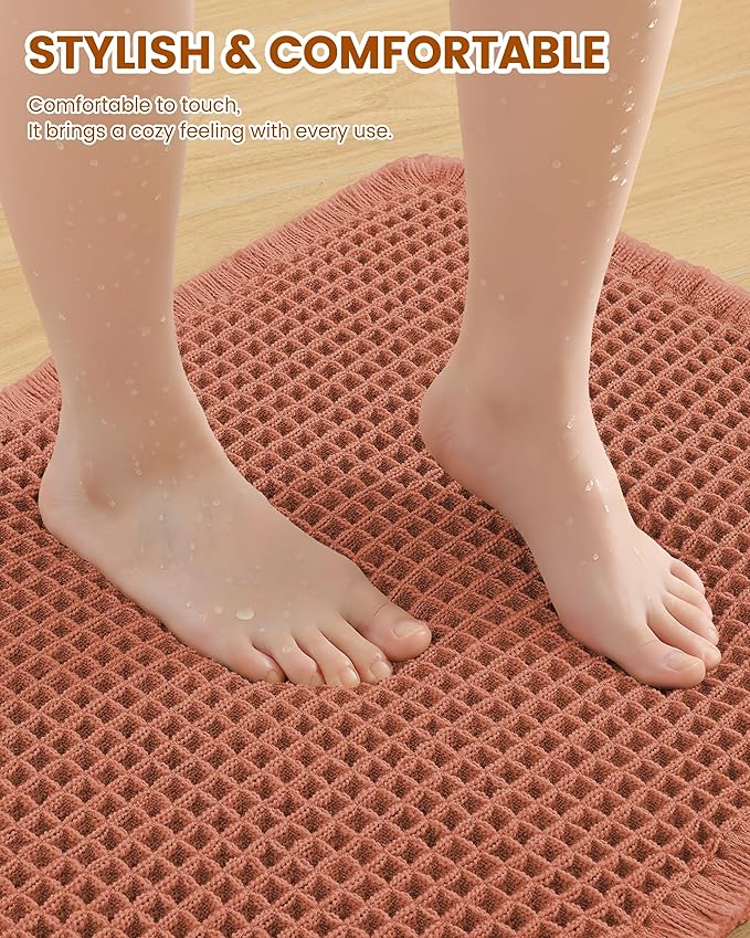 Smiry Waffle Bath Mat 47x24, Extra Soft Absorbent Bathroom Rugs, Non Slip Machine Washable Quick Dry Bath Rugs for Bathroom Floor, Tub, Shower, Home Decor Accessories, Orange