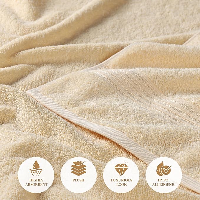 Superior Heritage Egyptian Cotton Bath Towel Set, Large Body Towels for Home Bathroom, Master, Guest Bath Decor, Plush, Absorbent Basics, Spa, Hotel, Resort, Luxury Essentials, Set of 4, Canary