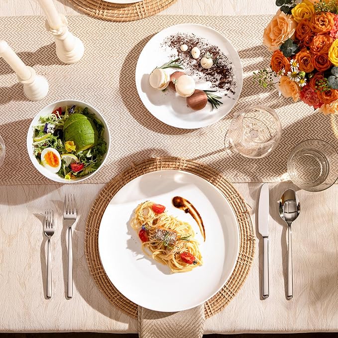 KINGSTONE Bone China Dinnerware Set for 8 with 40 Piece Silverware Set for 8, Dishwasher Safe, Tableware for Daily Use with Elegant Design