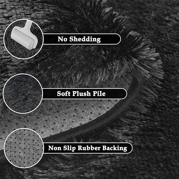 4x6 Area Rug for Living Room, Modern Black Super Shag Shaggy Soft Washable Fluffy Rugs Indoor Fuzzy Carpet for Bedroom Home Dorm Aesthetic Decor