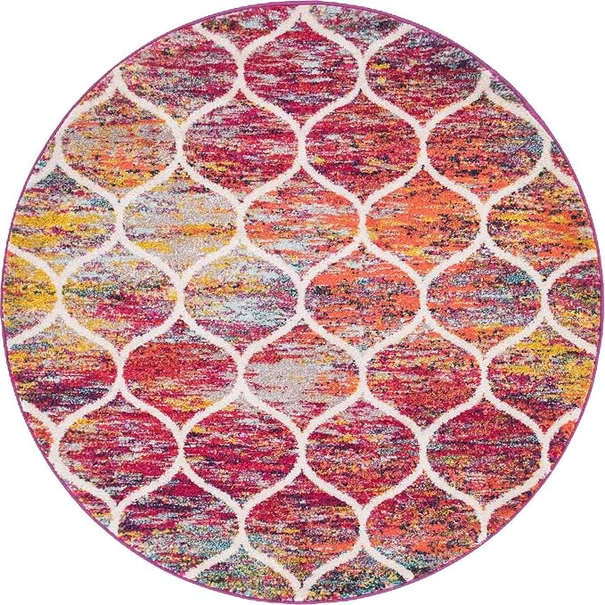 Unique Loom Trellis Frieze Collection Area Rug - Rounded (5' Round, Multi/ Black)