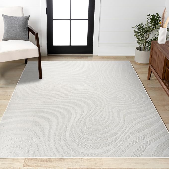 JONATHAN Y Maribo High-Low Abstract Striped Cream/Ivory 10x14 Indoor/Outdoor Area Rug, Pet Friendly, Non-Shedding, Stain Resistant, Easy-Cleaning for Backyard, Patio (SCN103A-14)