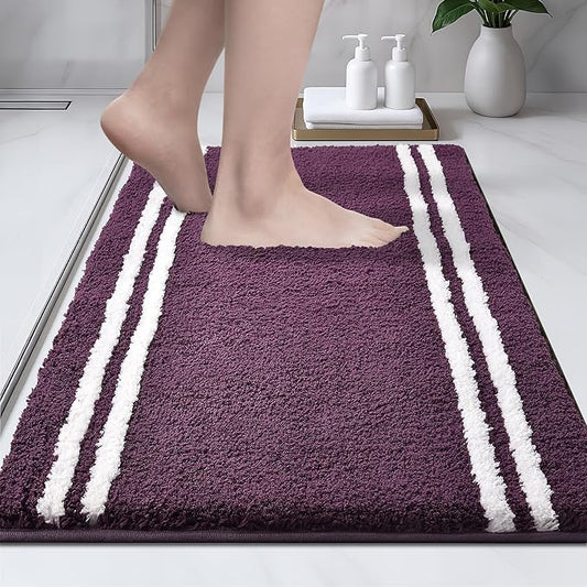 PURRUGS Bathroom Rug Non-Slip Machine Washable 20" x 30", Super Absorbent and Quick Dry Shaggy Microfiber Bath Mat, Extra Soft and Plush Bath Rug for Bathtub, Shower, and Sink, Purple