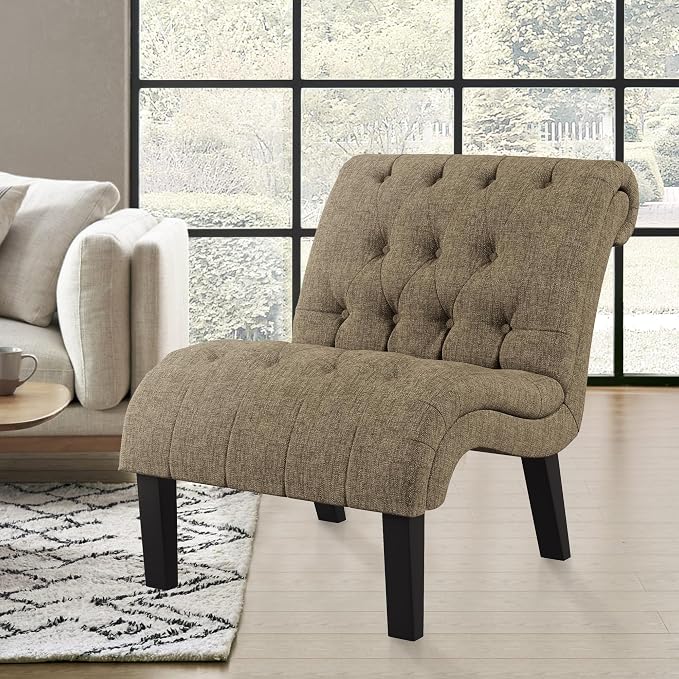 Accent Chairs Set of 2 Modern Armless Living Room Bedroom Side Chairs Button Tufted Upholstered Leisure Chair with Wood Legs