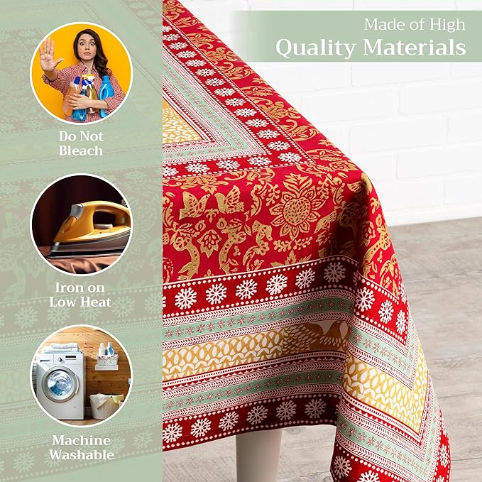 Maison d' Hermine Table Cloth Rectangle Table 100% Cotton 60 x 108 Inches Fall Tablecloth Reusable Everyday Use for Thanksgiving Christmas Decorations Dining Farmhouse Party (Sofia)