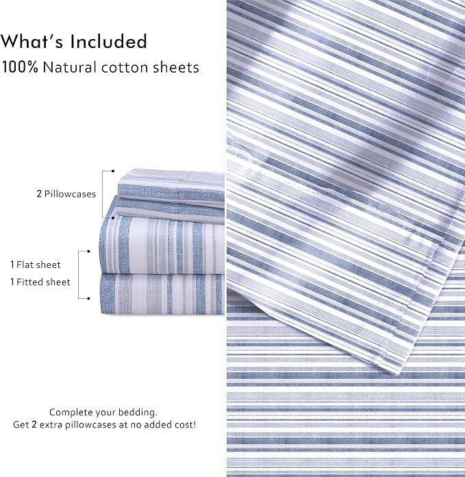 RUVANTI 100% Cotton Percale Sheets Twin XL Size 4 Piece Set, Cooling Bed Sheets for Hot Sleepers, Deep Pocket 16”, Breathable Lightweight & Durable, Crisp Hotel Style Sheets, Naval Blue