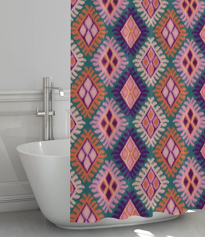 Pink Ikat Print Shower Curtain, Bathroom Decor, Boho Colorful Modern Fabric Shower Curtain 72x72 Inches (Ikat)