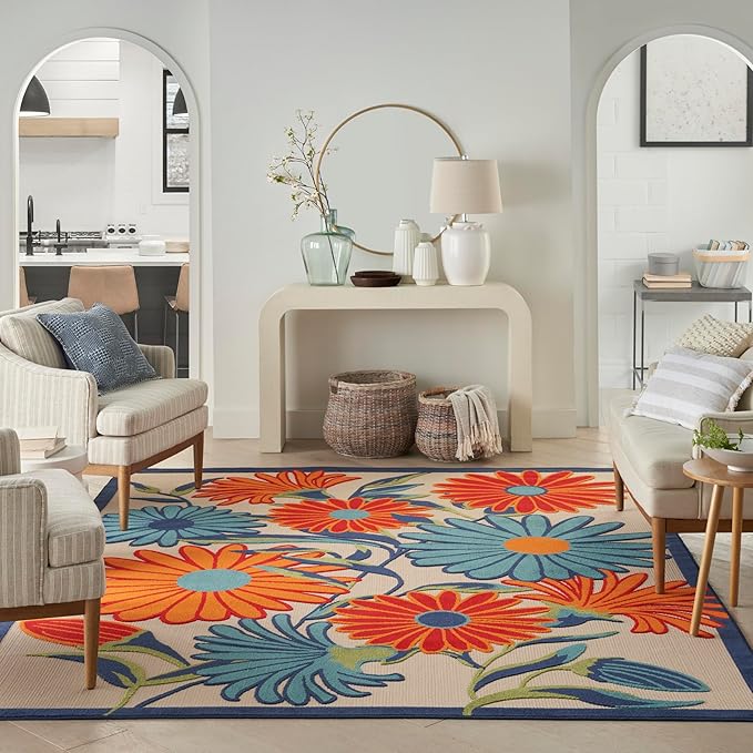 Nourison Home Aloha Multicolor 9' x 12' Area Rug - Easy Clean, Non Shedding, Bed Room, Living Room, Dining Room, Kitchen (9' x 12')