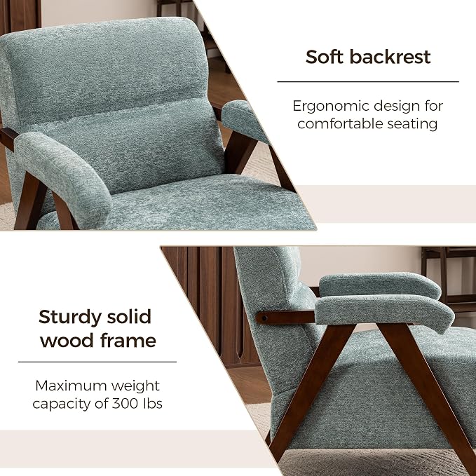 Accent Chair Mid Century Modern Living Room Chairs with Thick Cushion Comfy Upholstered Armchair Cozy Small Side Chairs for Reading Room Bedroom Sage