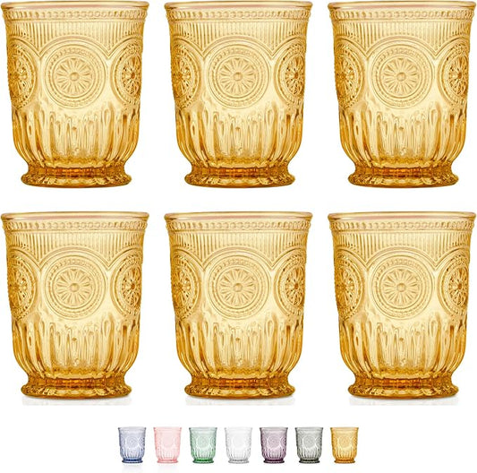 Amber Small Drinking Glasses Set of 6 Vintage Hobnail 8 oz