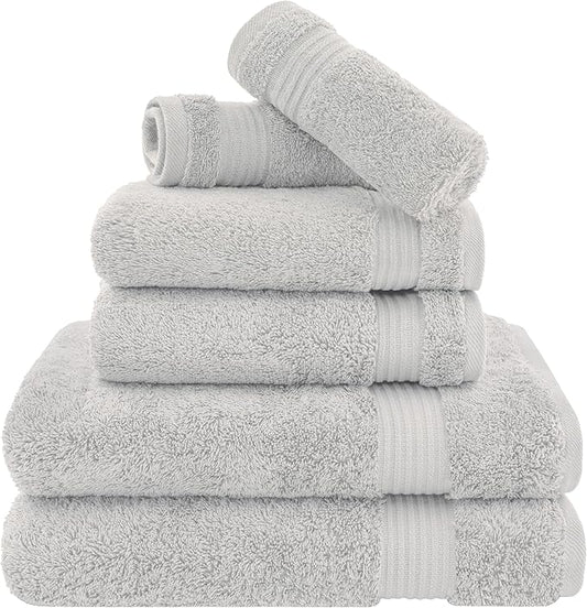 Cotton Paradise Towel Set of 6, 2 Bath Towels, 2 Hand Towels and 2 Washcloths Towels for Bathroom Sets, Platinium Grey
