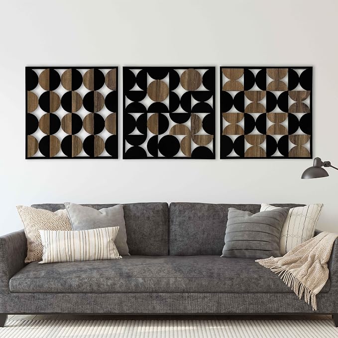 Large Bauhaus Inspired Wood Wall Art Panels, Mid Century Boho Style with Geometric Shapes, Modern Wall Art Gift for Interior Decoration